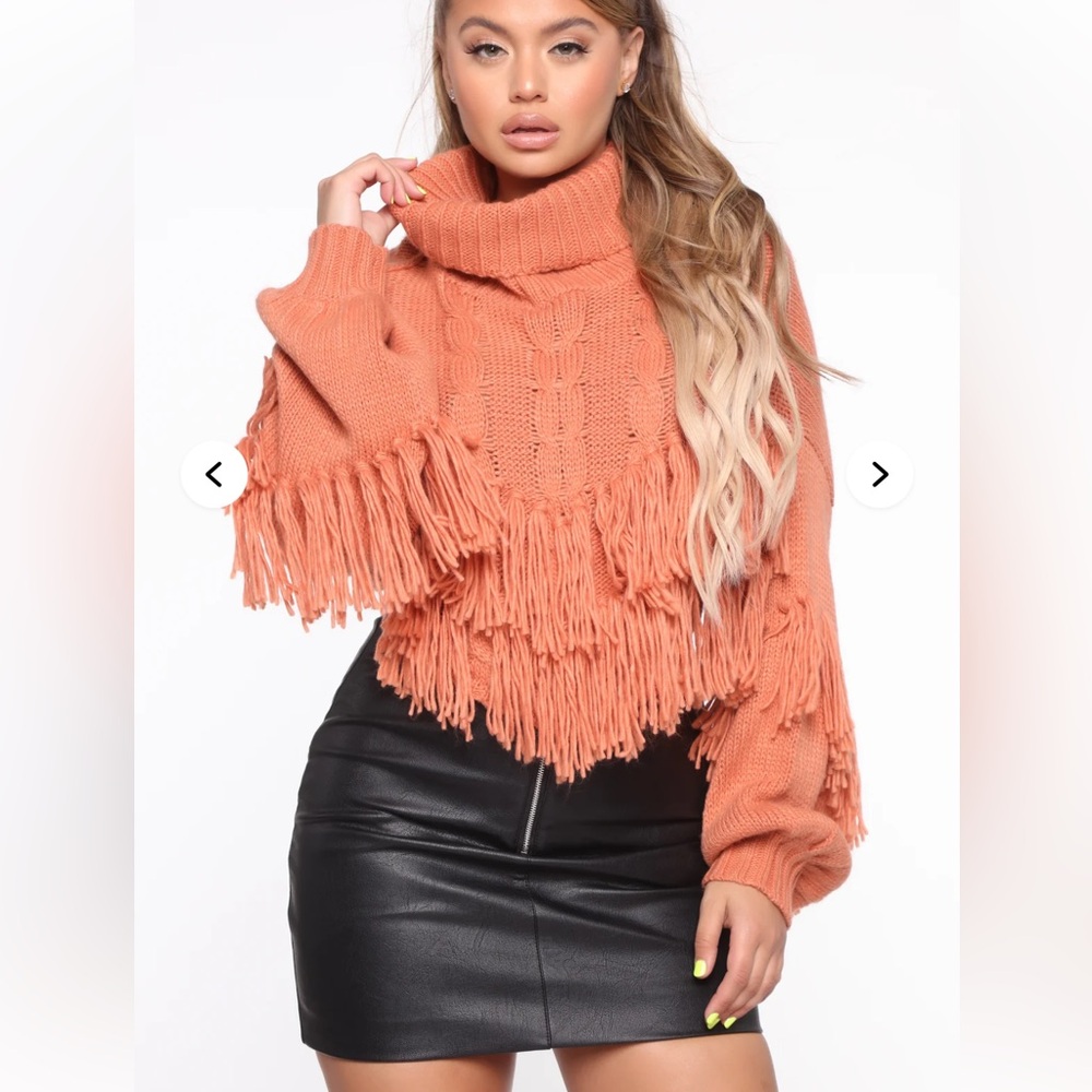 Fashion Nova Missing You Sometimes Crop Fringe Sweater Rust Women’s size XL